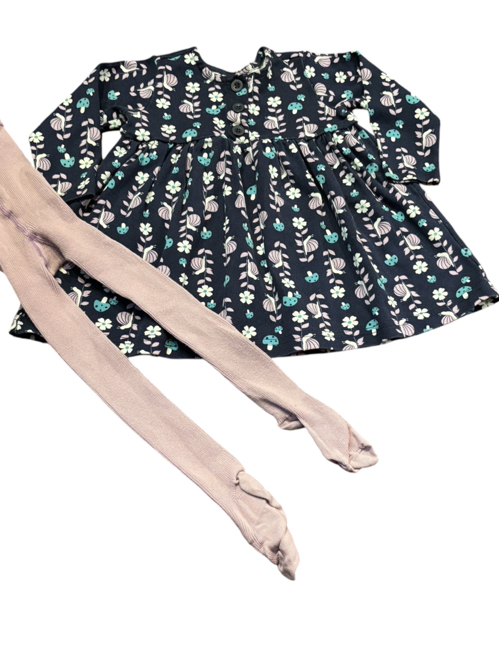Hanna Andersson size 12-18M(75) dress with coordinating tights, size 18-24 mnths